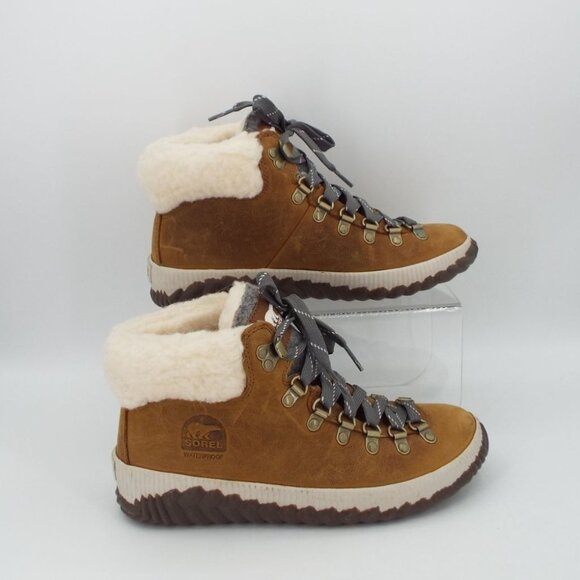 Sorel Out N About NL3404-286 Tan Leather Faux Fur Waterproof Booties Size 6.5 - Picture 2 of 10